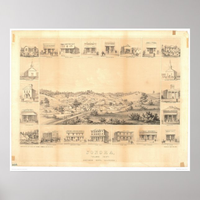 Sonora, CA. Panoramakarte 1854 (1647A) - nicht res Poster (Vorne)