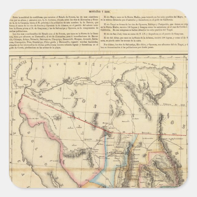 Sonora, Mexiko Quadratischer Aufkleber (Vorderseite)