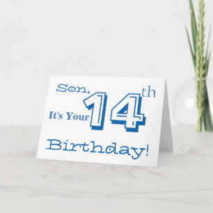Sons 14. Geburtstag grüßt in Blau und Weiß. Karte