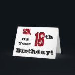 Son's 18. Geburtstag Gruß in schwarz, rot, weiß. Karte<br><div class="desc">Ein weißer Hintergrund mit schwarzem und rotem Text,  auf diesem lustigen,  Geburtstag Gruß für einen Sohn. Meine freundlichen Grüße.</div>
