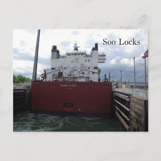 Soo Locks & Edwin H. Gott Postkarte (Vorderseite)