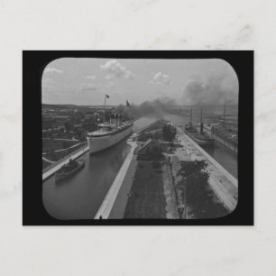 Soo Locks Magic Lantern Slide B&W Postkarte