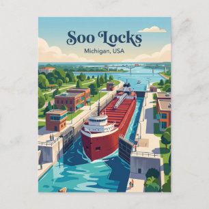 Soo Locks Michigan Postkarte