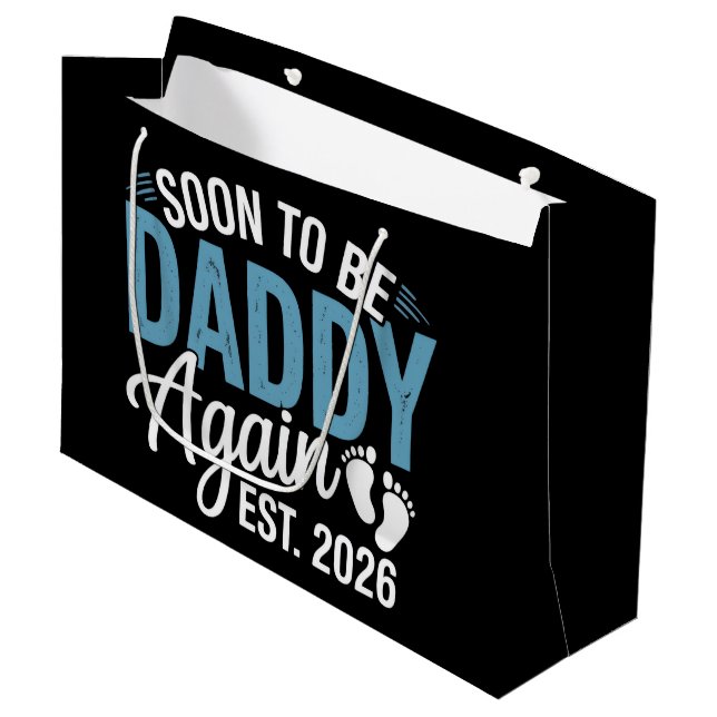 Soon to be Daddy Again Est 2026 Dad Baby Announce Große Geschenktüte (Vorderseite Schrägansicht)