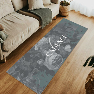 Soothing Slate Green Floral Monogram Chic Yogamatte
