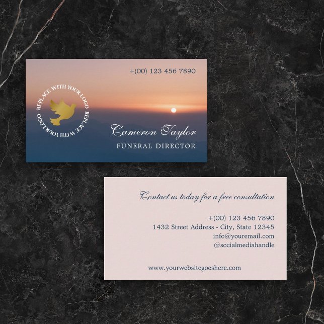 Soothing Sunset Add Logo Funeral Director Visitenkarte (Von Creator hochgeladen)