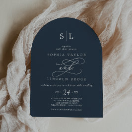 SOPHIA Arch Dark Blue Monogram Simple Navy Wedding Einladung