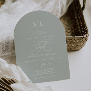 SOPHIA Arch Monogram Dusty Sage Gray Green Wedding Einladung