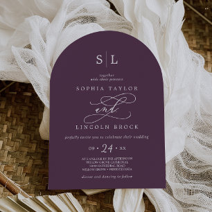 SOPHIA Arch Moody Dark Plum Formal Elegant Wedding Einladung