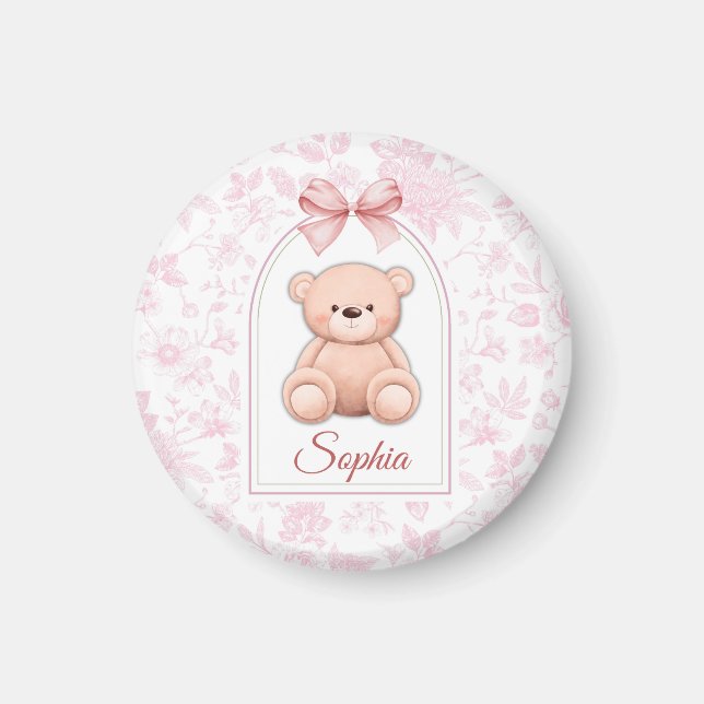 Sophia | Benutzerdefiniertes rosa Teddy-Bär-Kinder Magnet (Vorne)