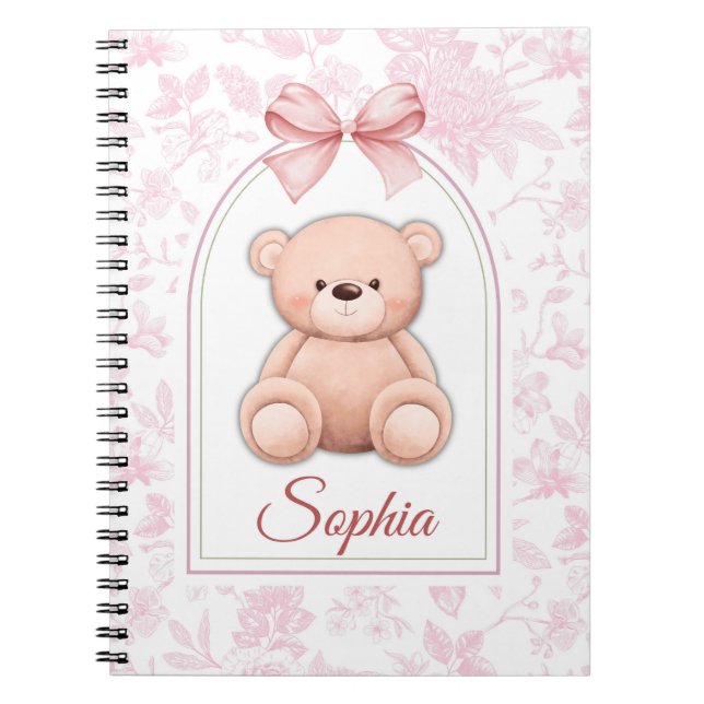 Sophia | Benutzerdefiniertes rosa Teddy-Bär-Kinder Notizblock (Vorderseite)
