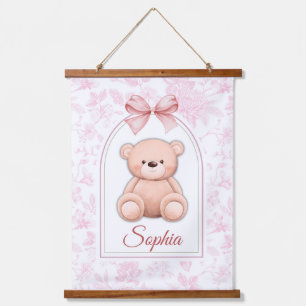 Sophia   Benutzerdefiniertes rosa Teddy-Bär-Kinder Wandteppich Mit Holzrahmen