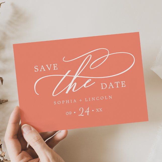 SOPHIA Bright Coral Summer QR Code Hochzeit Save The Date (SOPHIA Bright Coral Summer QR Code Wedding Save The Date)