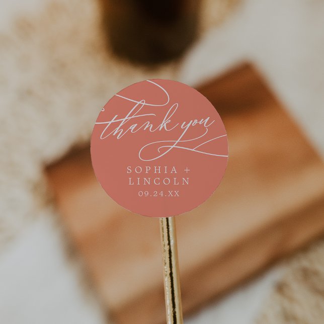 SOPHIA Bright Coral Wedding Danke Sticker (SOPHIA Bright Coral Wedding Thank You Sticker)