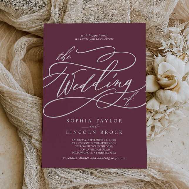 SOPHIA Dark Maroon Red Simple Fall Moderne Hochzei Einladung (SOPHIA Dark Maroon Red Simple Fall Modern Wedding Invitation)