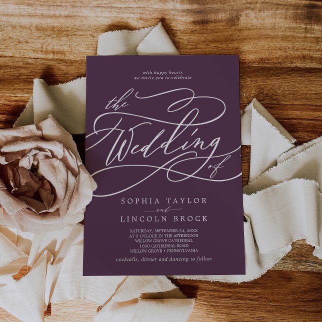 SOPHIA Dark Plum Einfache Lila klassische Hochzeit Einladung (SOPHIA Dark Plum Simple Purple Classic Wedding Invitation)