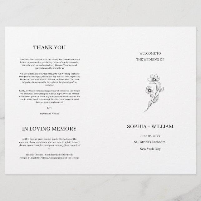 Sophia Elegant Typografy Folded Wedding Program (Vorderseite)