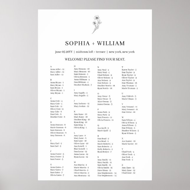 Sophia Elegantes Alphabetisches Seekarten Poster (Vorne)