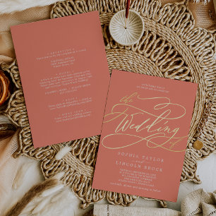 SOPHIA Gold Foil Bright Coral Summer Wedding Folieneinladung