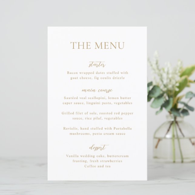 Sophia Gold Modern Wedding Menu (Stehend Vorderseite)