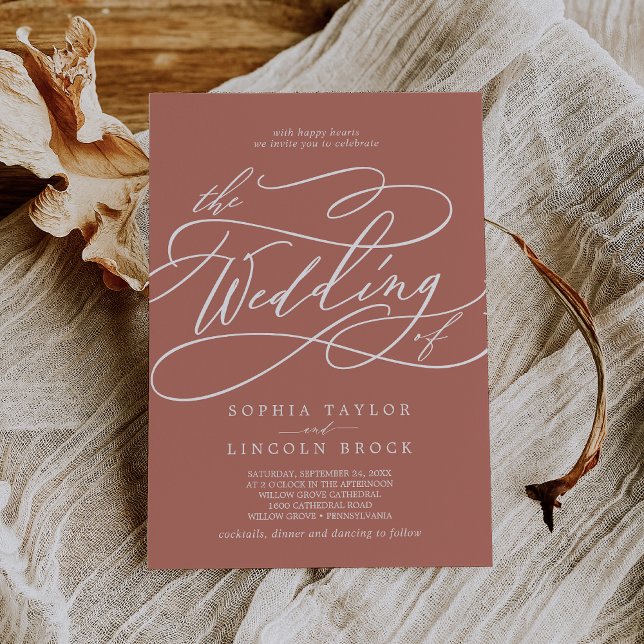 SOPHIA Minimal Rustikale Herberge Terrakotta auf d Einladung (SOPHIA Minimal Rustic Autumn Terracotta Wedding Invitation)