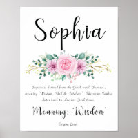 Sophia Name bedeutet Print mit rosa Blume