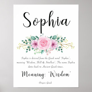Sophia Name bedeutet Print mit rosa Blume Poster