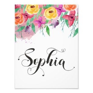 Sophia name sign Sophia floral Calligraphy Baby Fotodruck