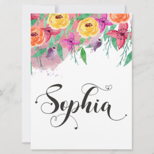 Sophia name sign Sophia floral Calligraphy Baby Karte