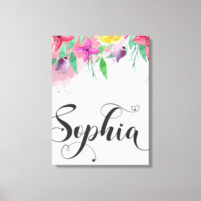 Sophia name sign Sophia floral Calligraphy Baby Leinwanddruck (Vorderseite)
