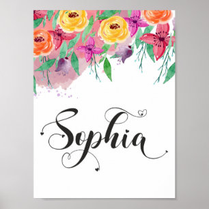 Sophia name sign Sophia floral Calligraphy Baby Poster