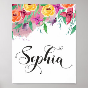 Sophia name sign Sophia floral Calligraphy Baby Poster