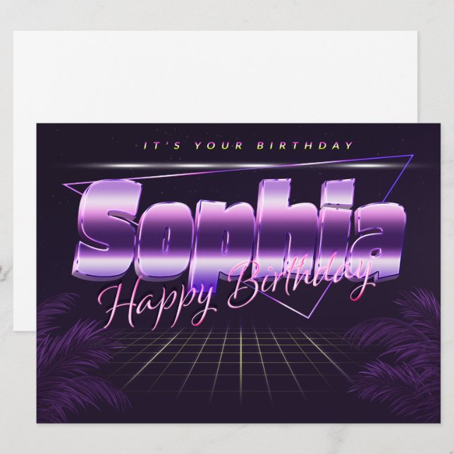 Sophia Name Vorname lila retro Karte Geburtstag (Vorne/Hinten)