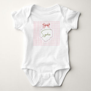 Sophia Personalisiert Pink Bow & Gingham Print Baby Strampler