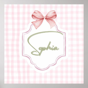 Sophia Personalisiertes Rosa Schleife & Gingham Dr Poster