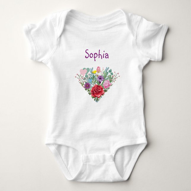 Sophia Personalize Name Blume Twins 2 Herzen Baby Strampler (Vorderseite)