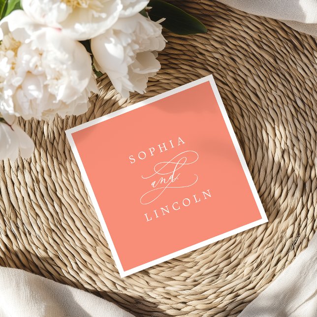 SOPHIA Romantic Bright Coral Summer Wedding Serviette (SOPHIA Romantic Bright Coral Summer Wedding Napkins)