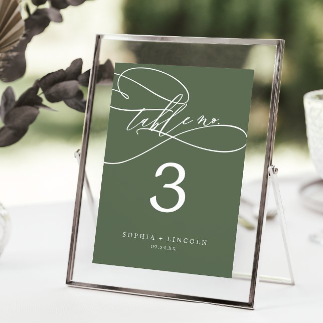 SOPHIA Rustic Olive Green 12x18 Wedding Tischnumme Einladung (SOPHIA Rustic Olive Green 5x7 Wedding Table Number)