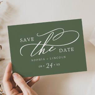 SOPHIA Rustic Woodland Olive Green QR Code Hochzei Save The Date