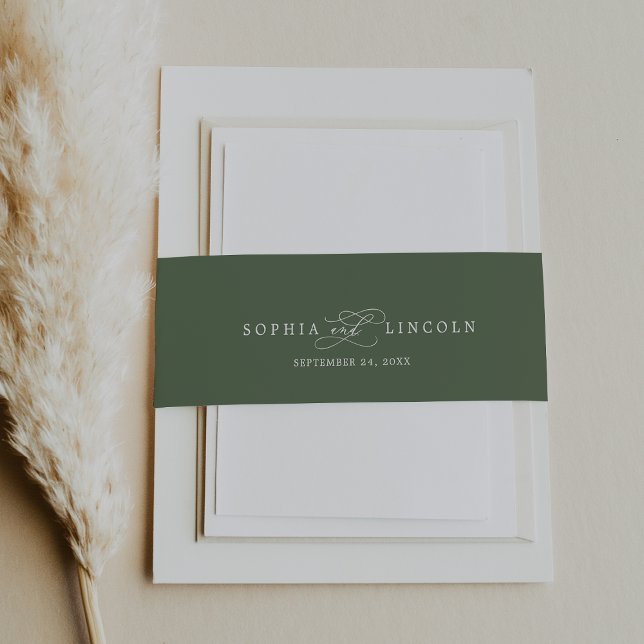 SOPHIA Rustikale Waldweide Grüne Hochzeit Einladungsbanderole (SOPHIA Rustic Woodland Olive Green Wedding Invitation Belly Band)