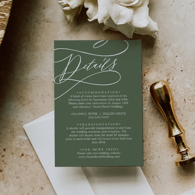 SOPHIA Rustikales Waldland Grüne Hochzeit Details Begleitkarte (SOPHIA Rustic Woodland Olive Green Wedding Details Enclosure Card)