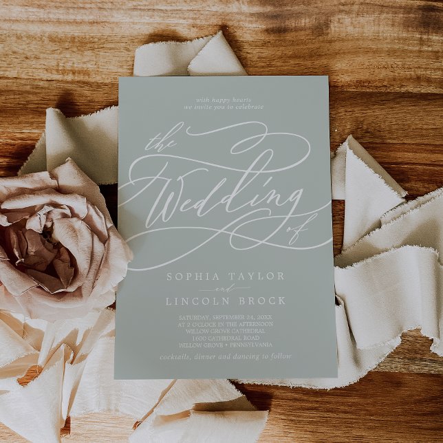 SOPHIA Sage Gray Moderne Klassische Hochzeit Einladung (SOPHIA Sage Gray Modern Classic Elegant Wedding Invitation)