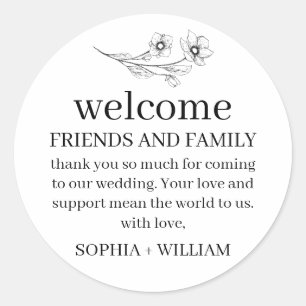 Sophia Simple Schwarz-weiß Wedding Welcome Bag Runder Aufkleber