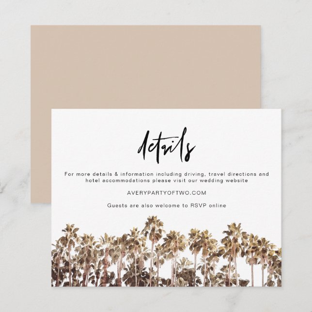 SOPHIA | Tropical Beach Palm Tree Details Card Einladung (Vorne/Hinten)