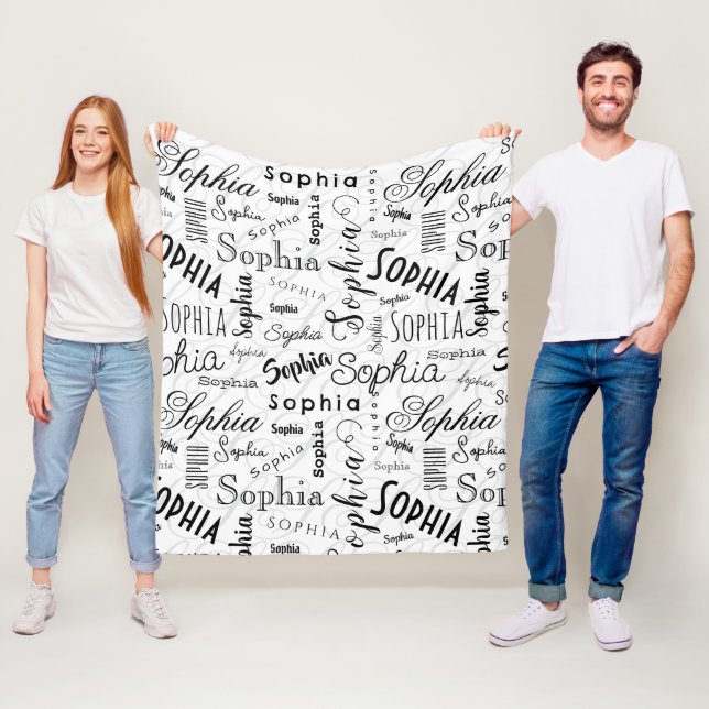 Sophia Typografie Schwarz-weiß Fleecedecke (Beispiel)