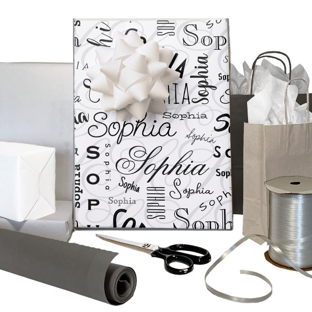 Sophia Typografie Schwarz-weiß Geschenkpapier Set (Von Creator hochgeladen)