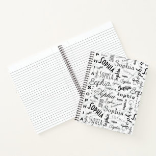 Sophia Typografie Schwarz-weiß Notizbuch
