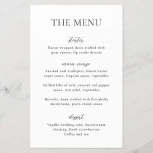 Sophia White Modern Wedding Menu Flyer