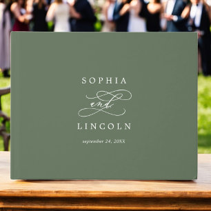 SOPHIA Woodland Olive Green Monogram Wedding Gästebuch