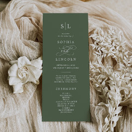 SOPHIA Woodland Olive Green Monogram Wedding Programm